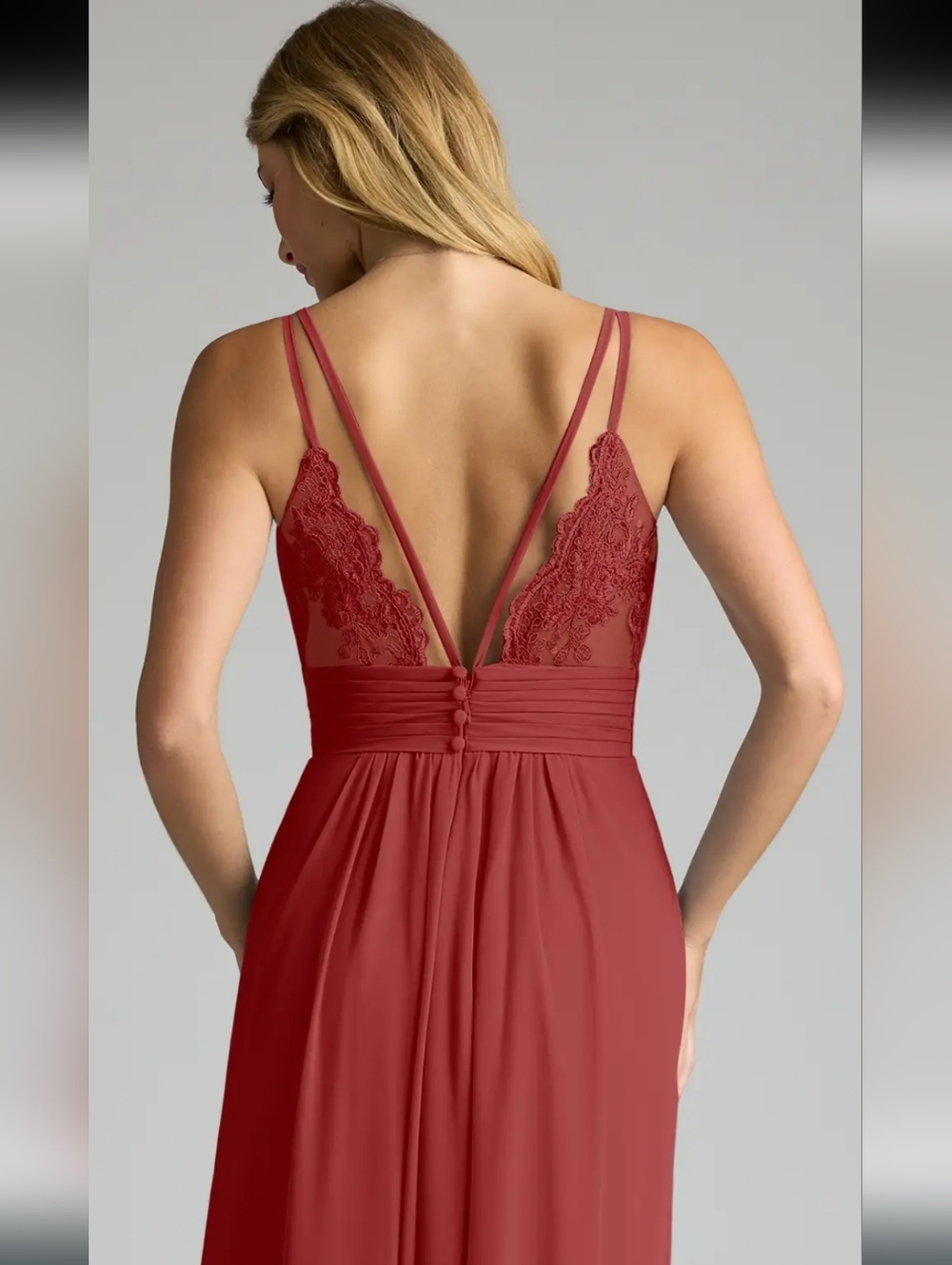NWT Azazie Maren AllureScarlet A-Line V-Neck Lace Chiffon Dress Size A6 - Picture 7 of 16